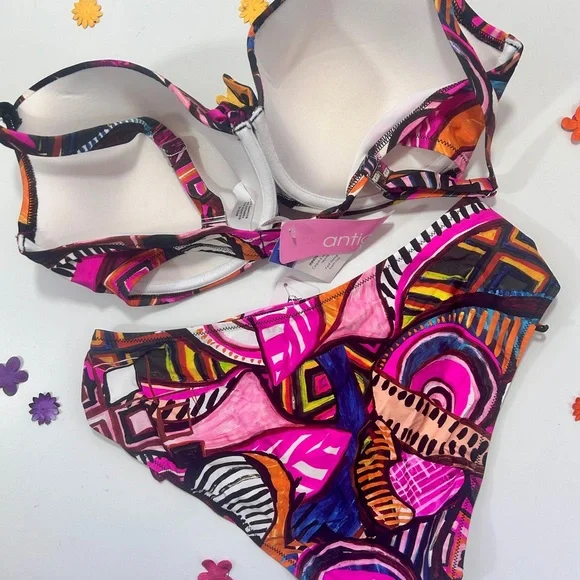 Antigel Women’s Multicolor Abstract Print Bikini Set, 34G/Large NWT - Picture 4 of 6